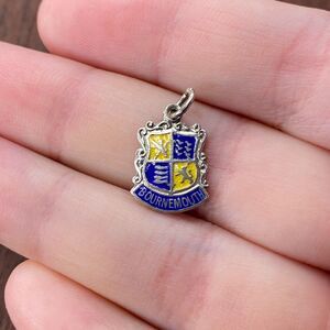 Vintage 925 Sterling Silver Enamel "Bournemouth" Shield Pendant Bracelet Charm